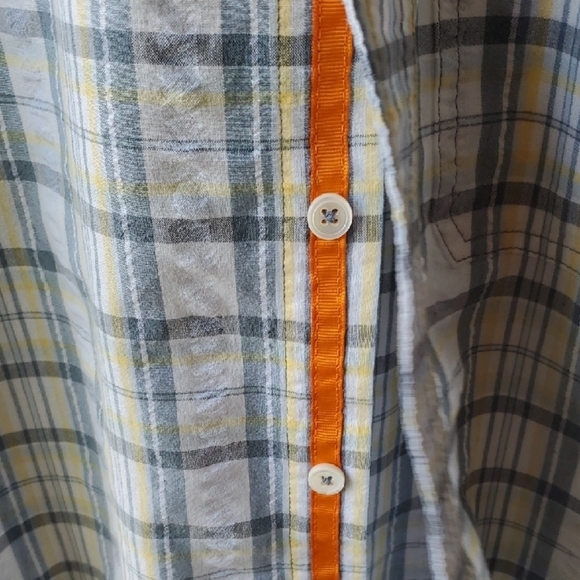 Men's Orvis Linen Blend  Blue Plaid Short Sleeve Shirt P2p 23.25 Length 30 - Picture 4 of 9